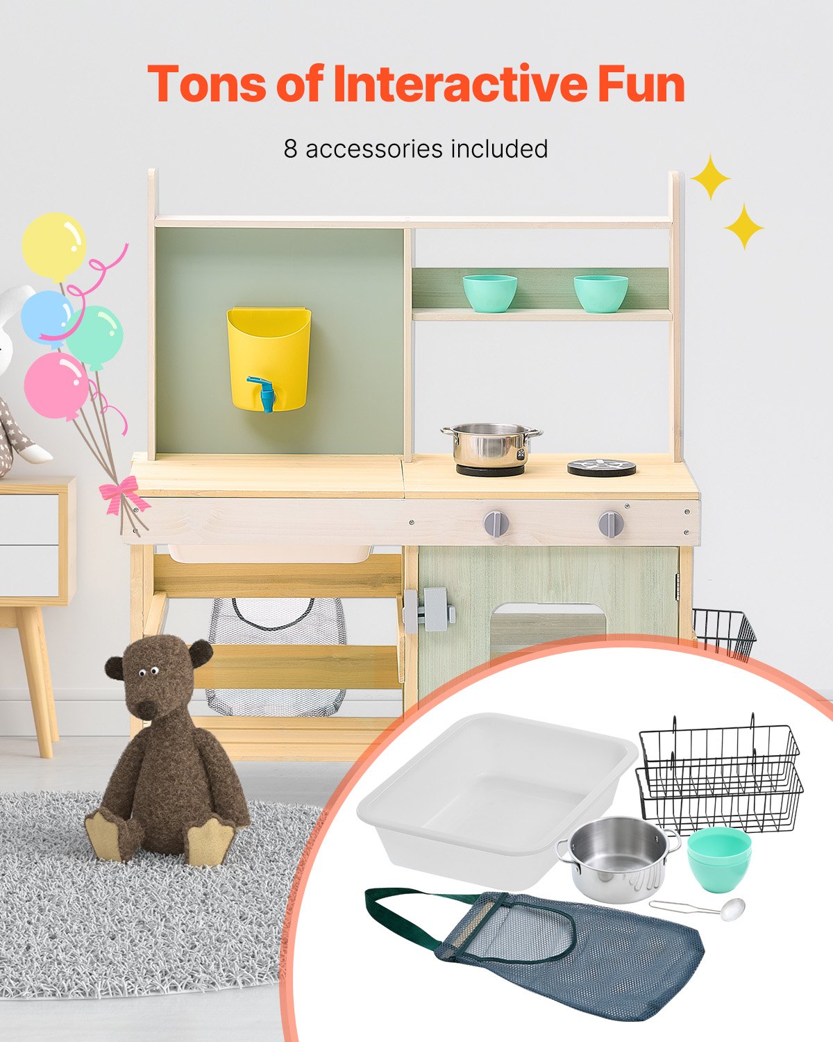 VEVOR Wooden Mud Kitchen Outdoor Toy Play Kitchen Set