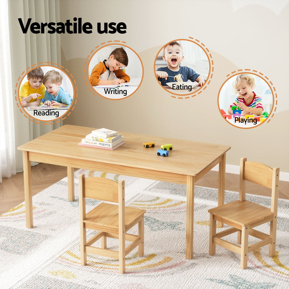 Keezi Kids Table 1 and 2 Chairs Set (Pinewood)