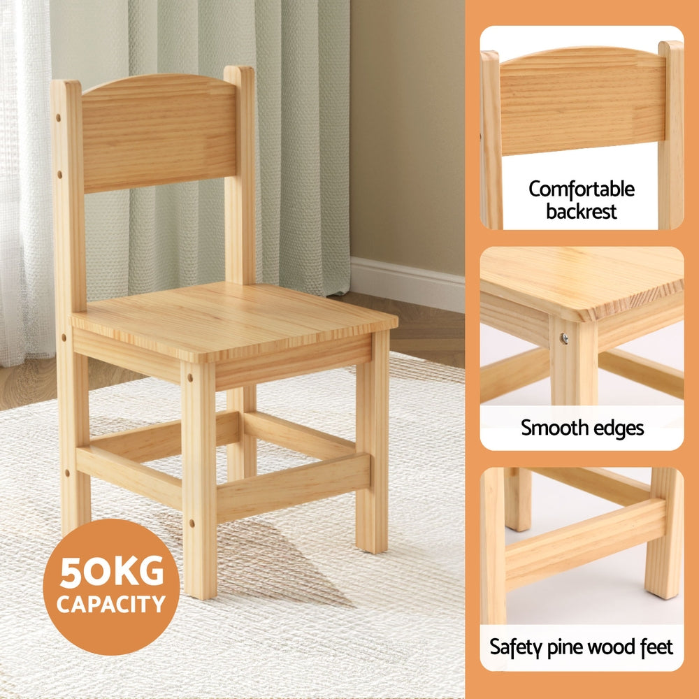 Keezi Kids Table 1 and 2 Chairs Set (Pinewood)