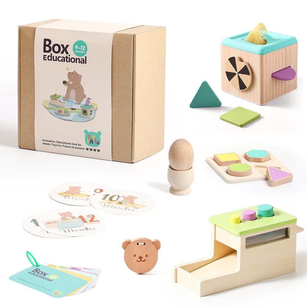 8-Piece Wooden Montessori Baby Toy Set (0–12 months)
