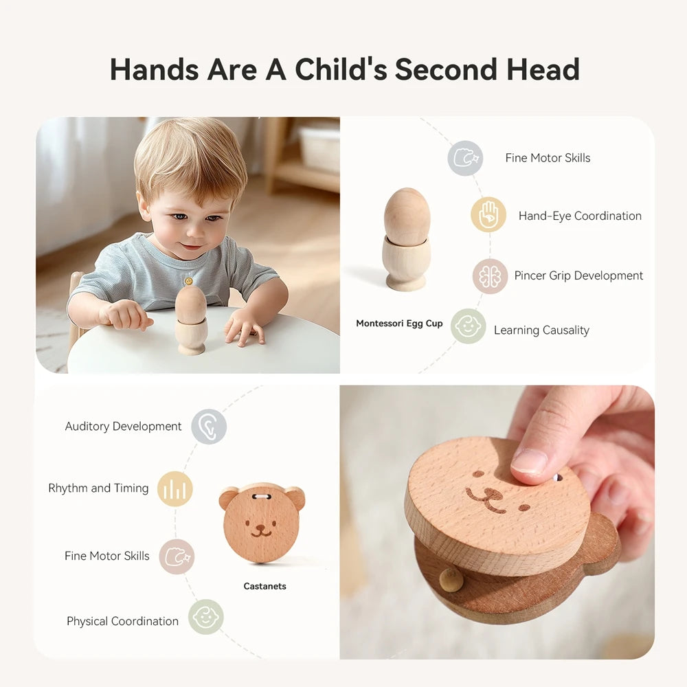 8-Piece Wooden Montessori Baby Toy Set (0–12 months)