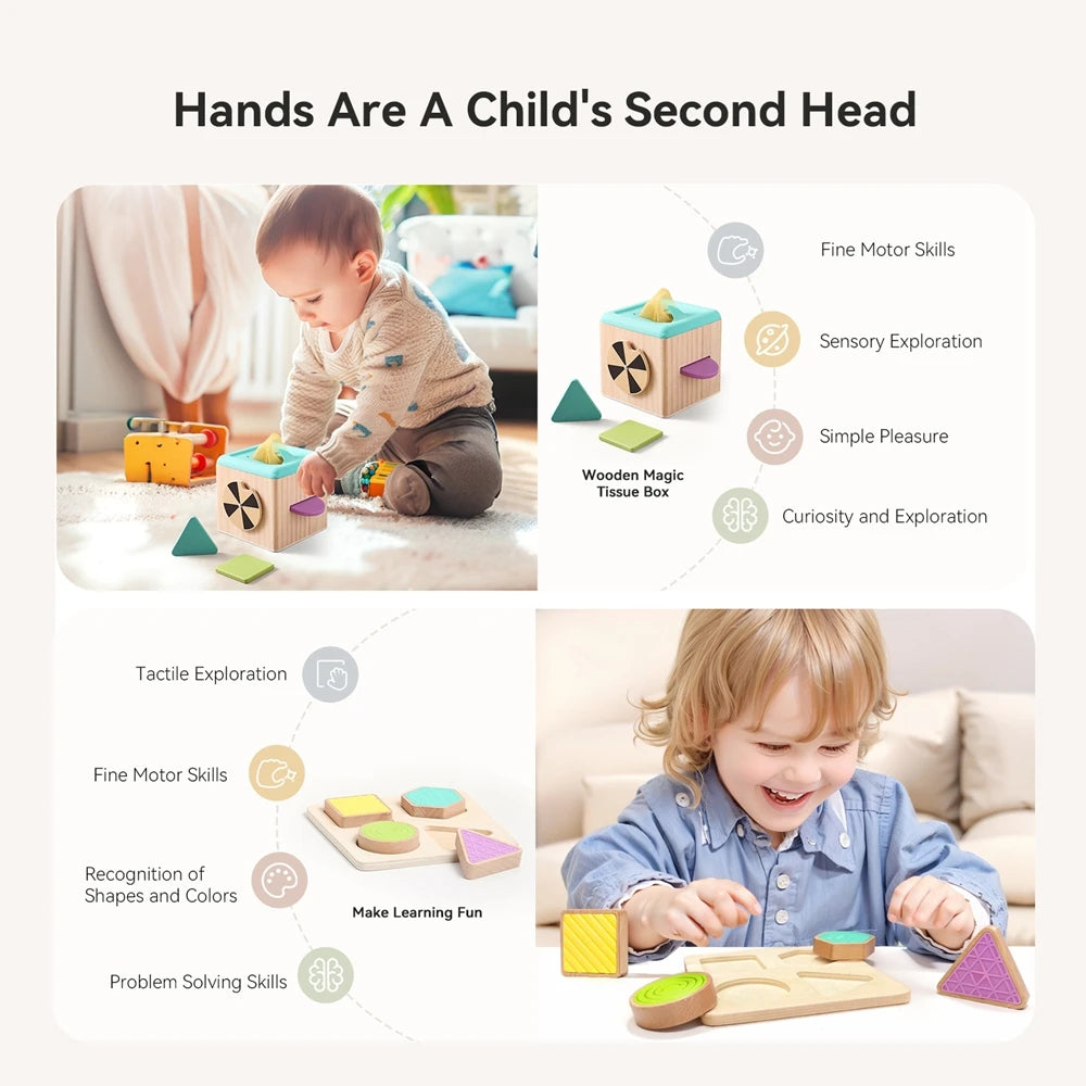 8-Piece Wooden Montessori Baby Toy Set (0–12 months)