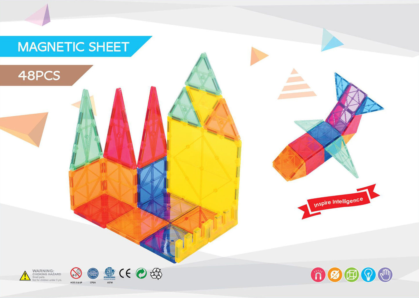STEM Educational Durable Magnetic Tiles Puzzle with Storage Bag