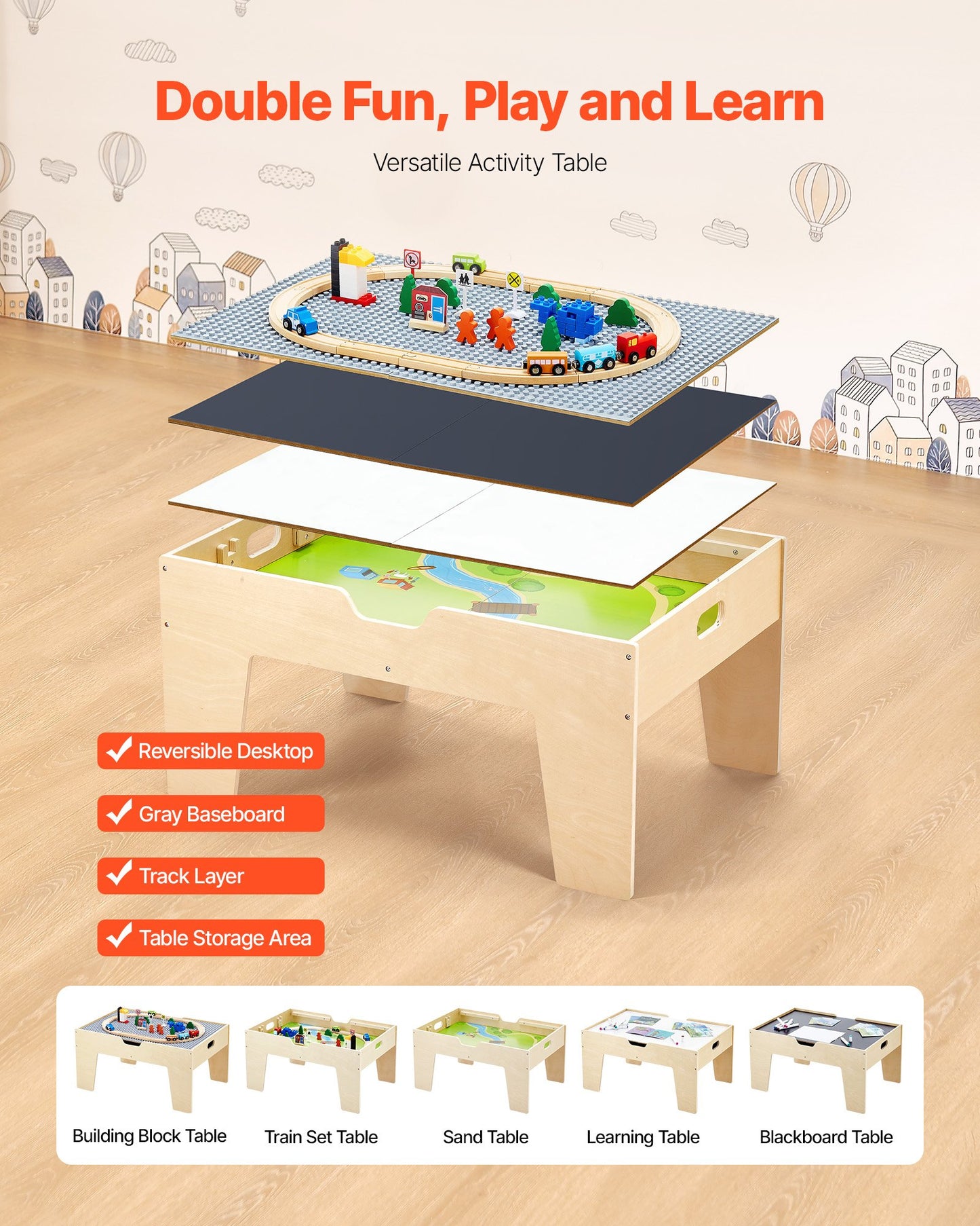 VEVOR Multi-Purpose Activity Play Table 290 Building Bricks & 30 Piece Accessories