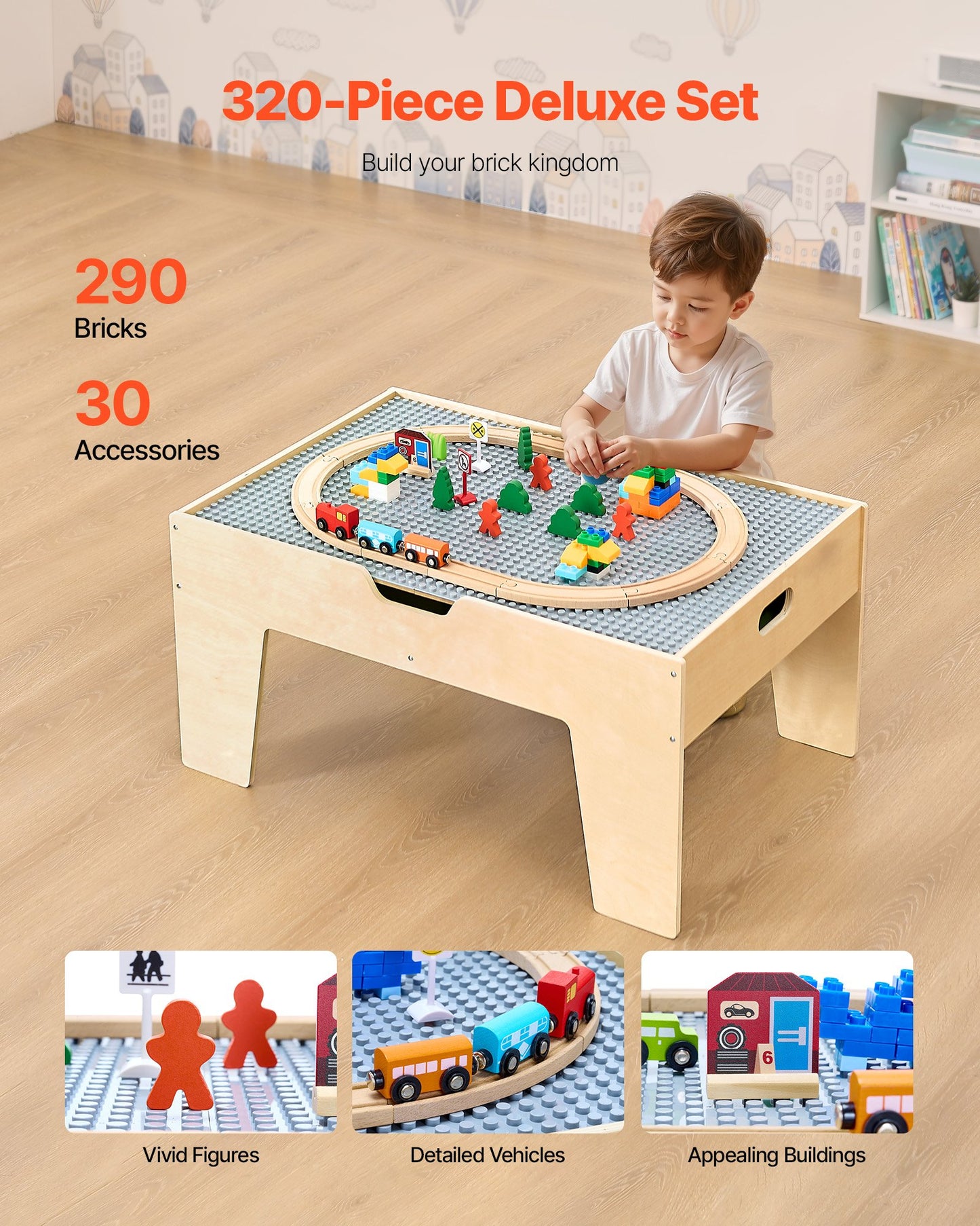 VEVOR Multi-Purpose Activity Play Table 290 Building Bricks & 30 Piece Accessories