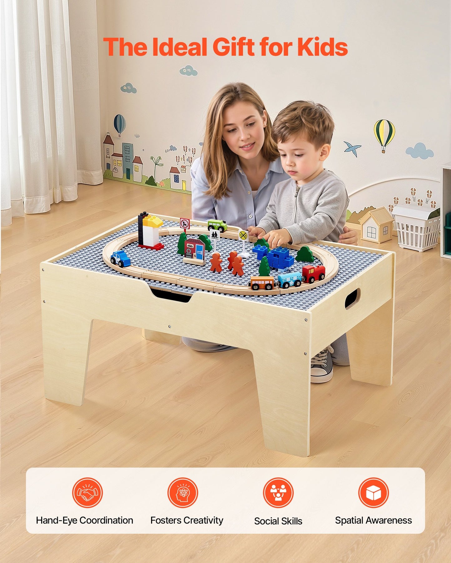 VEVOR Multi-Purpose Activity Play Table 290 Building Bricks & 30 Piece Accessories