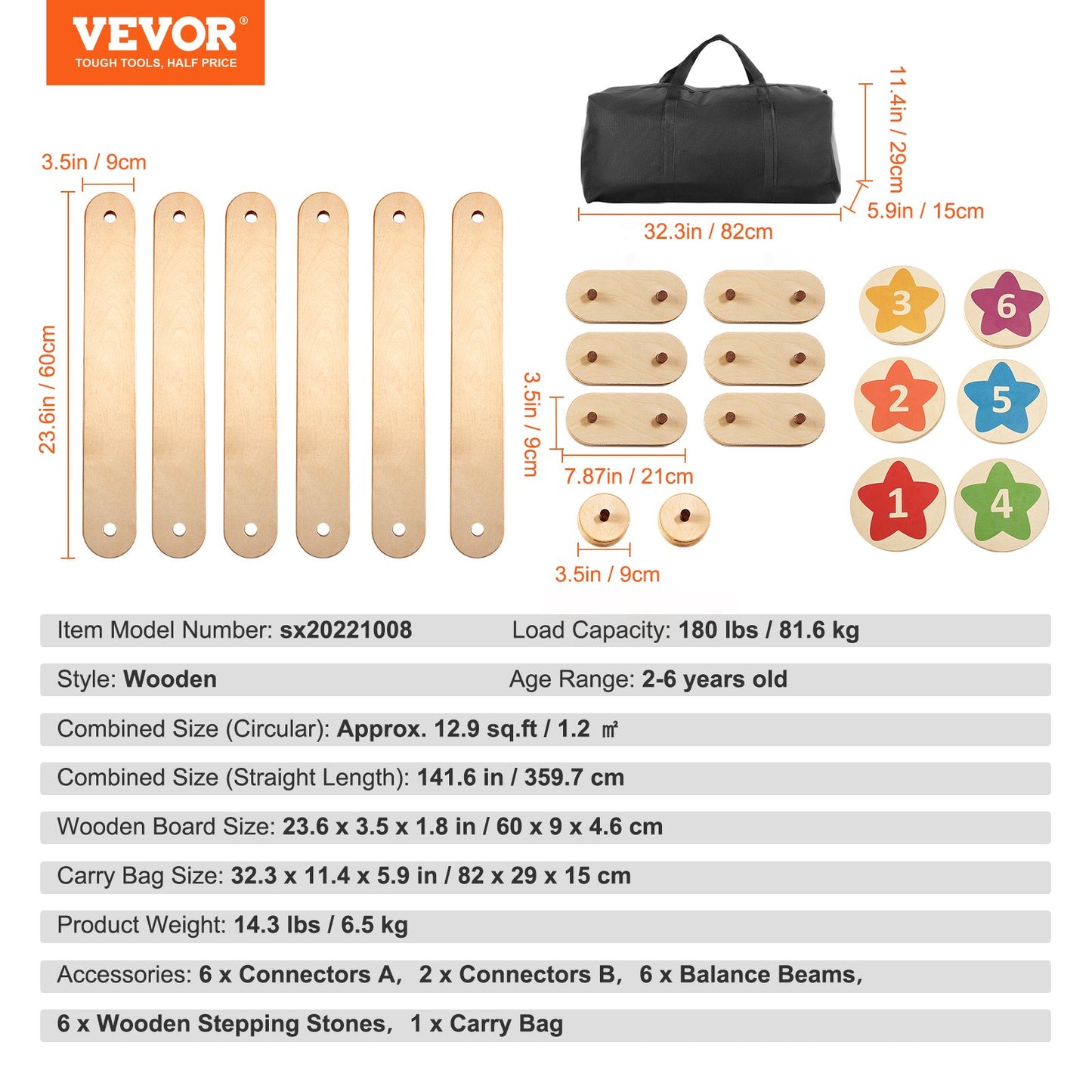 VEVOR Kids Balance Beam and Stepping Stones