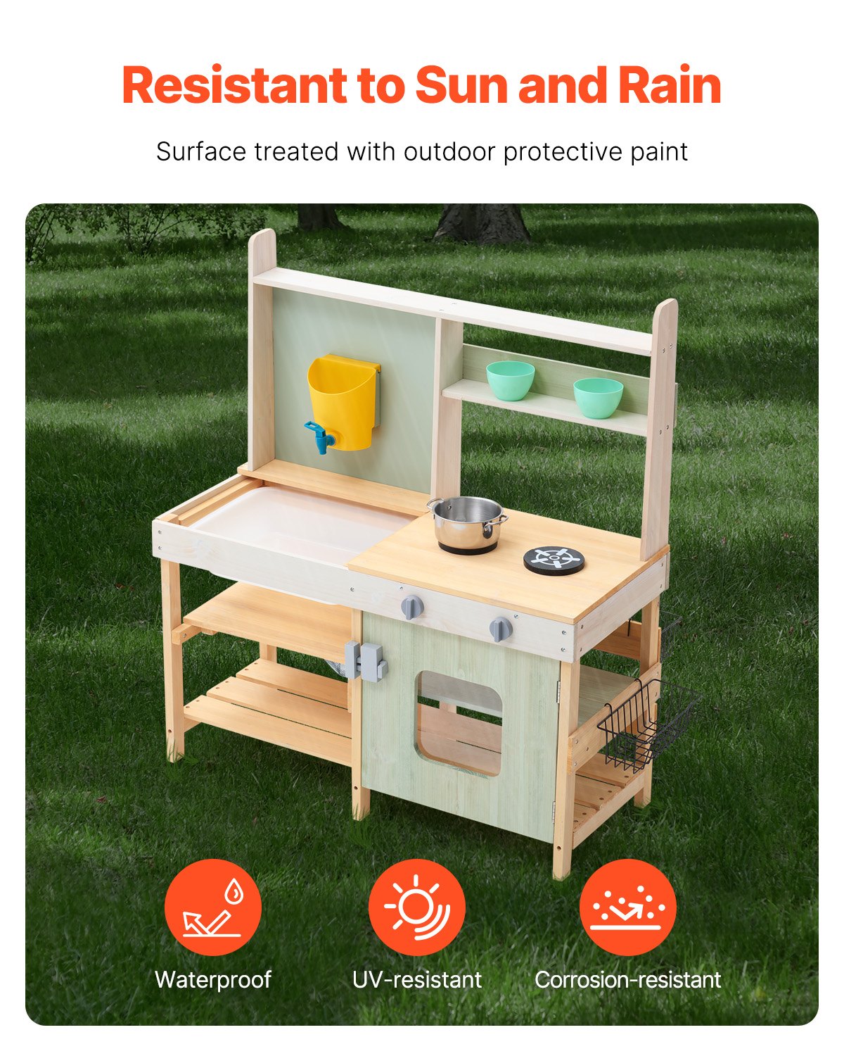 VEVOR Wooden Mud Kitchen Outdoor Toy Play Kitchen Set