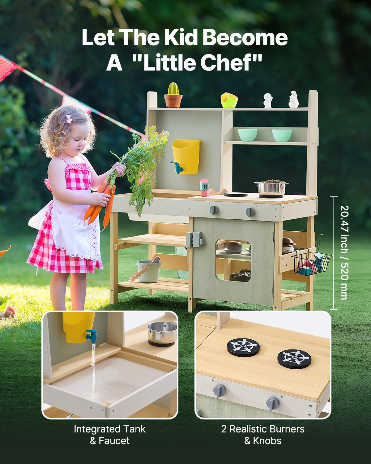 VEVOR Wooden Mud Kitchen Outdoor Toy Play Kitchen Set