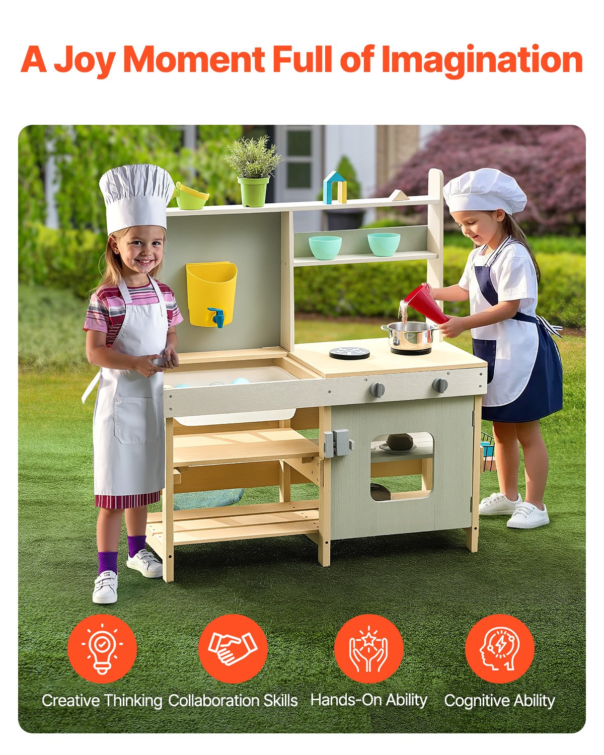 VEVOR Wooden Mud Kitchen Outdoor Toy Play Kitchen Set