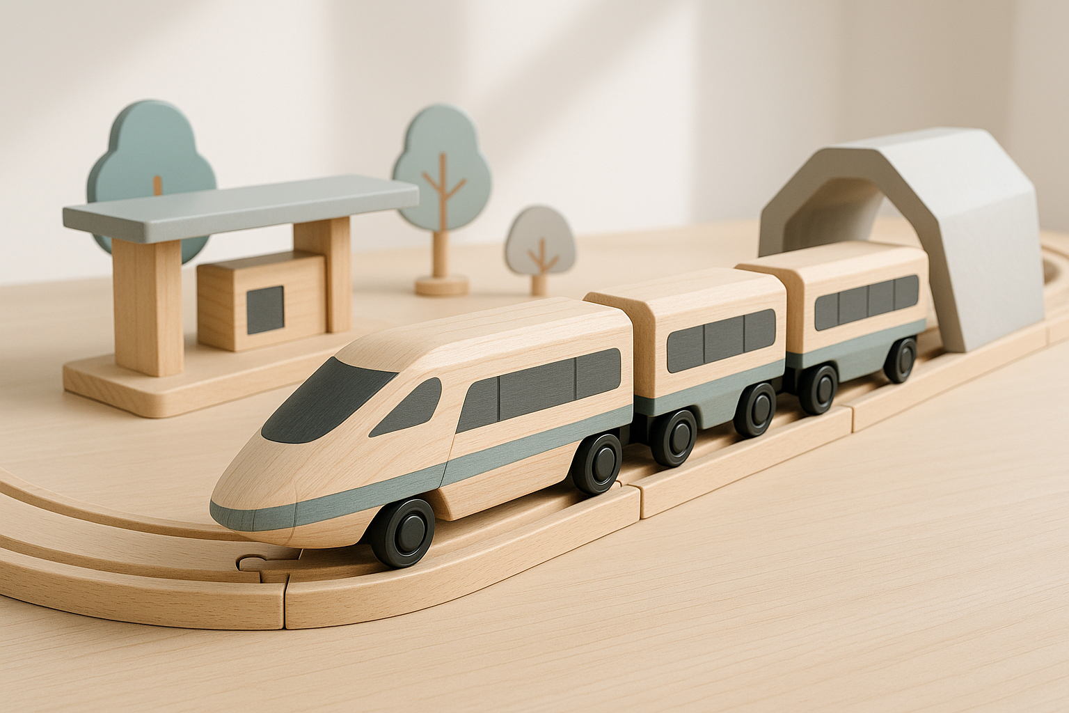 modern wooden train set
